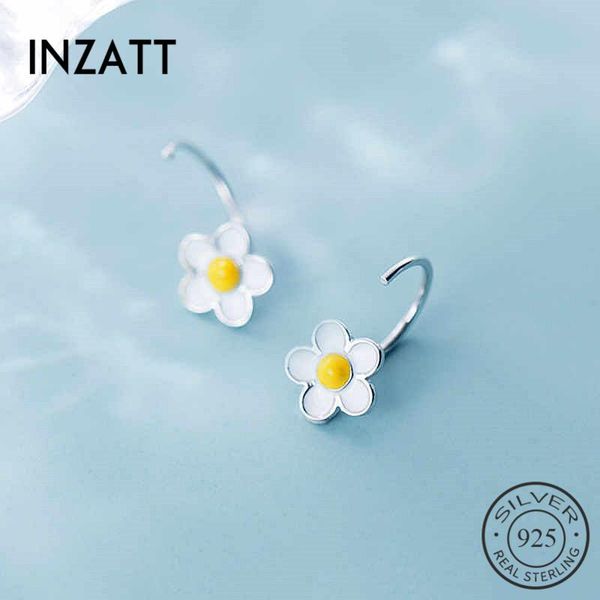 

hoop & huggie inzareal 925 sterling silver minimalist white enamel flower earrings for fashion women party cute fine jewelry gift, Golden;silver