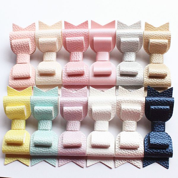 

12pieces/set pu leather girls hair bows clips 3 layer litchi kids hairpins hairgrips barrettes party hair accessories y200710, Slivery;white