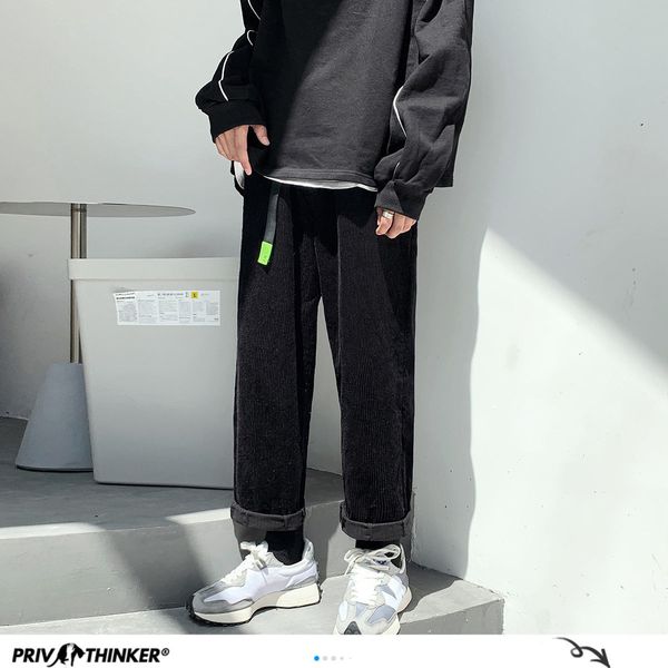 

privathinker korean men casual harem pants autumn winter corduroy straight pants 2020 harajuku man cargo pants male clothing c1115, Black