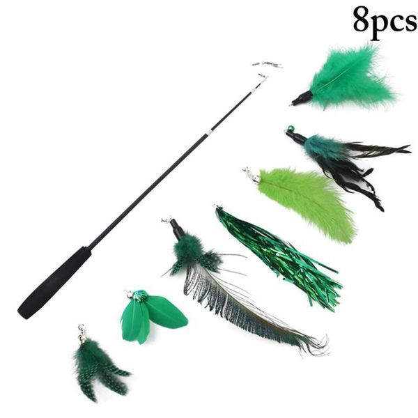 

cat toys 8pcs pet toy wand set interactive fake feather kitten teaser cats rod stick