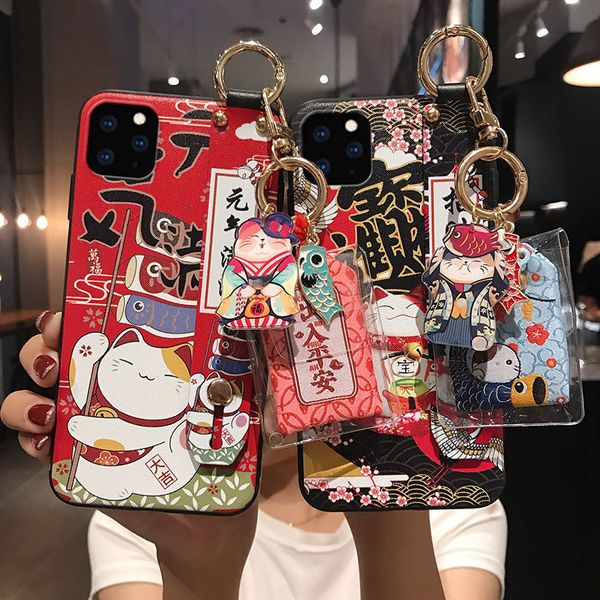 

lucky cat wristband bracket shell phone for xiaomi redmi note 7 pro 8t 7a mi 10 9 8 lite 9t cc9 cc9e case back cover