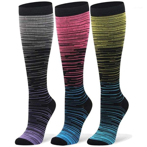 

sports socks brothock cycling nylon sport compression color strip pressure men and women elastic running stockings1, Black