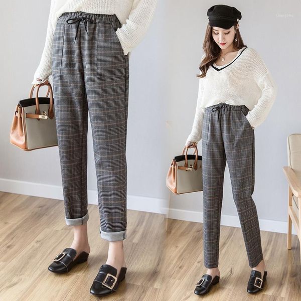 

women plaid pants new british style harem pants women 's fashion carrot nine points casual high waist1, Black;white