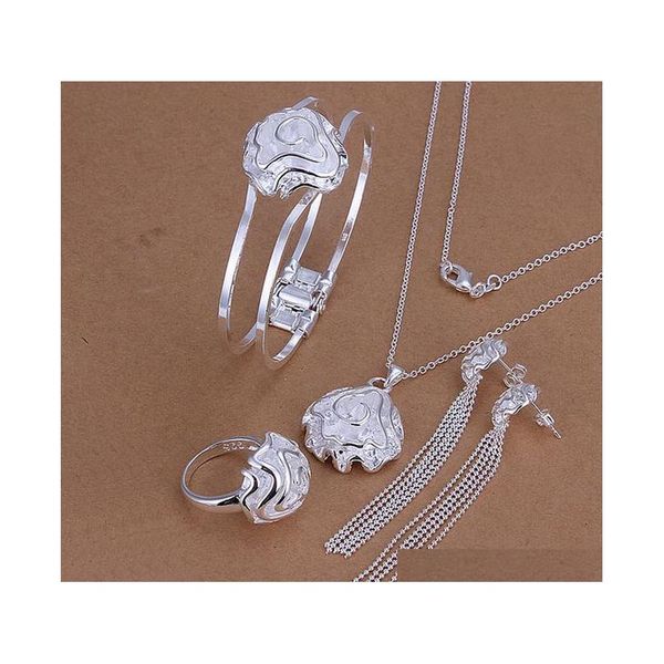 

high grade 925 sterling silver rose set jewelry set dfmss269 brand new factory direct sale 925 silver necklace bracelet earring ring endfk, Slivery;golden