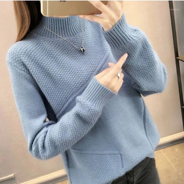 

women pullovers sweater 2021 new half turtleneck sleeve knitted multiple colors clothes for winter elegant loose female coat1, White;black