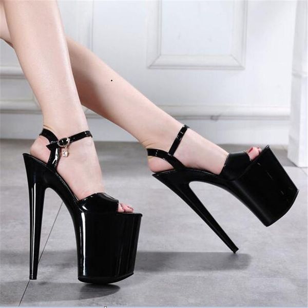 

sandals summer party dress women 20cm super high heel transparent crystal shoes lady 10cm platform model catwalk stilettos, Black