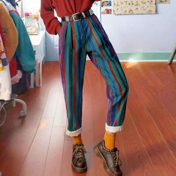 

fashion women high waist pants autumn 2020 women stripe print trousers casual pants streetwear ladies pants, Black;white