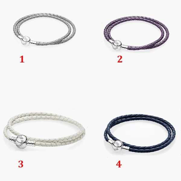 Jóias fina autêntica 925 esterlina prata bead encaixar pandora charme pulseiras cordão de couro escuro azul diy acessórios pulseira cadeia de segurança pingente bracel