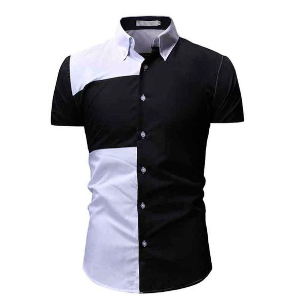 

doudoulu men's patchwork casual button down short sleeve plus size floral shirts men casual shirts shirt blouse #ss, White;black
