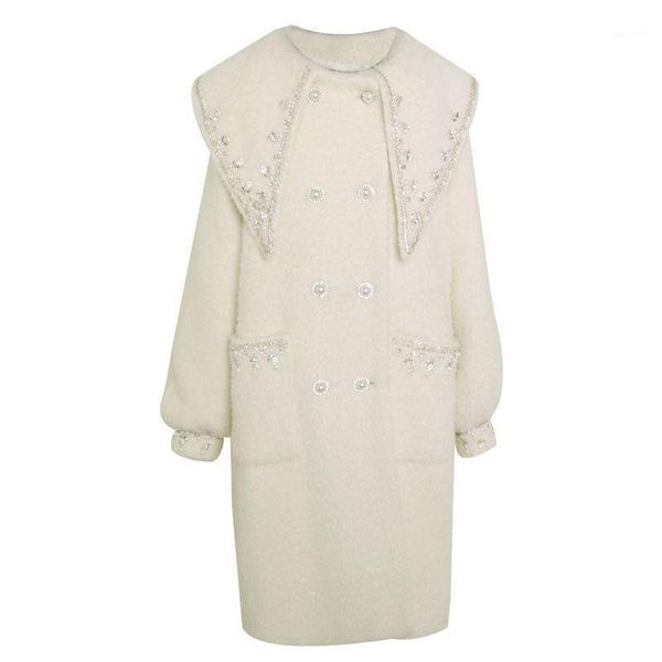 

fashion diamond beaded large lapel golden mink woolen coat women autumn and winter cashmere coat1, Black