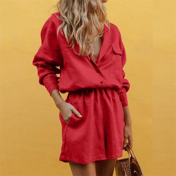 

2 piece set women v neck slim summer cotton lapel button temperament suit shorts suit summer causal beach white sweatsuit 201110