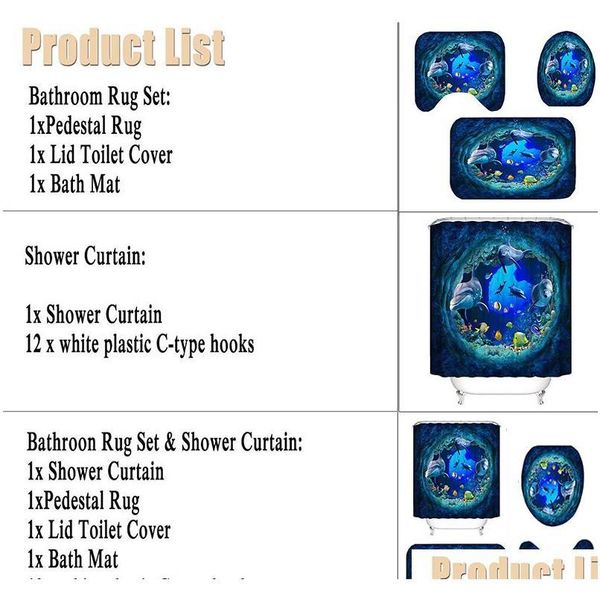 

3pcs/set bathroom bath curtain sets creative shower curtain sea turtle printing durable waterproof toilet cover mat qylxcb bwkf