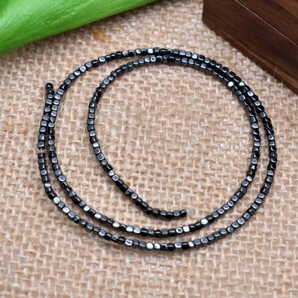 

yanqi 2mm plated shining natural stone smooth cube square hematite beads loose spacer beads for diy jewelry making bracelet 15" wmtskw