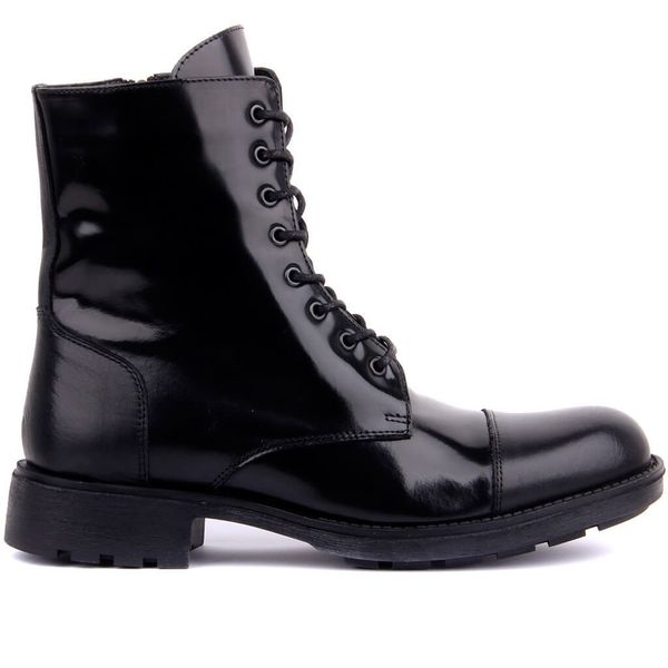 

black open leather zipper men's boots eids