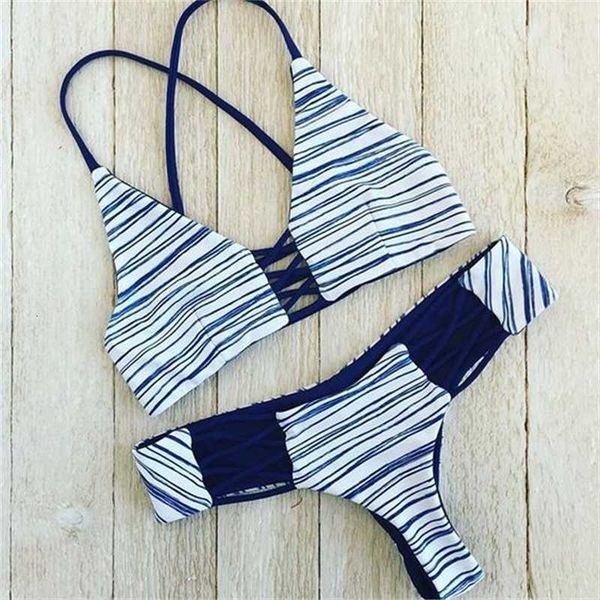 

blue bandage printed bikini split swimsuit n111, White;black