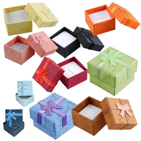 

jewelry pouches, bags 24 pcs ring earring display gift box bowknot square case1, Pink;blue