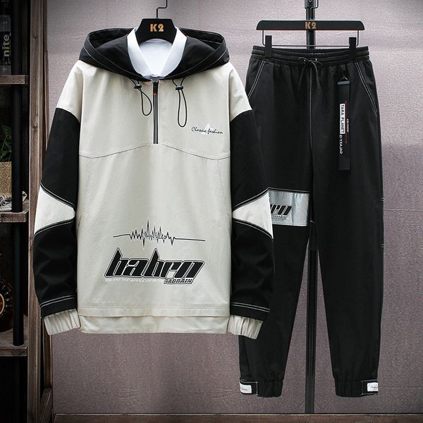 

2020 spring fall set of hoodies + sweatpants wool casual jogging suit n9e4, Gray