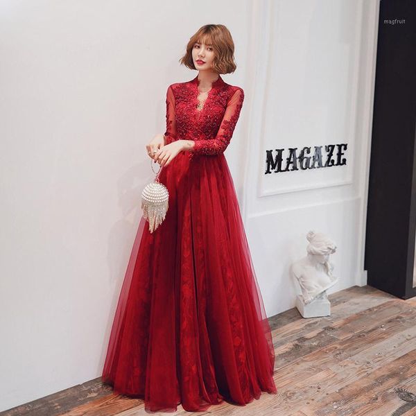 

exquisite appliques bride toast dress v-neck evening dress elegant celebrity banquet dresses a-line party prom gown1, Red