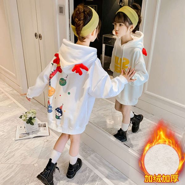 

new plush and thickened wear 2020 sle girls' hooded sweater, winter children's top, Black