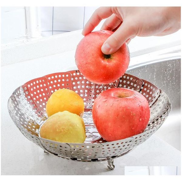 

expandable pannen kitchen tool s m l stainless steel folding dish steamer food basket mesh vegetable vapor cooke jlltpo bdedome