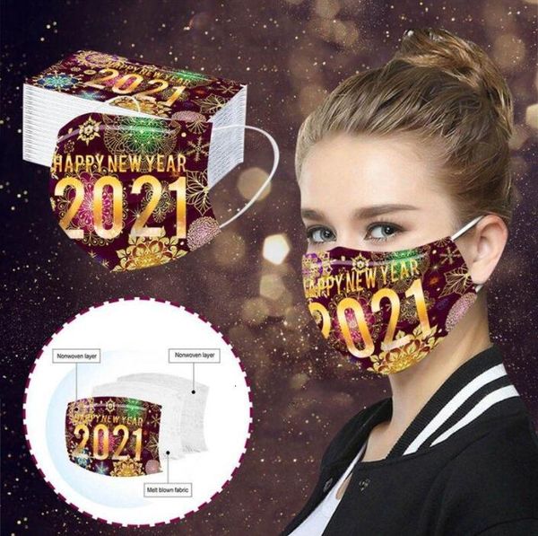 

face happy new year print mouth cover 3 layered disposable masks dustproof breathable protective mask dispos