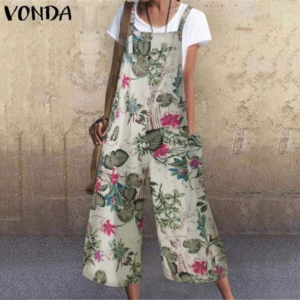 

vonda summer rompers 5xl women loose jumpsuits 2020 sleeveless vintage printed tank playsuits plus size office overalls1, Black;white