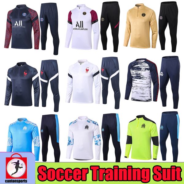 

maillots de foot 2020 2021 marseille om men football training suits real madrid paris mbappe soccer tracksuit 20 21 survetement chandal kit, Black