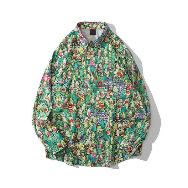 

full print men's shirt long sleeve 2021 autumn street fashion shirts men male top, White;black