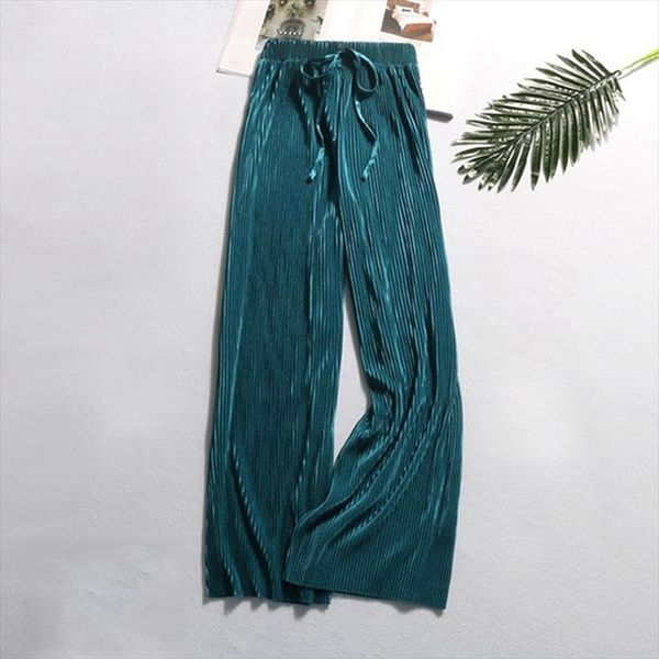 

gaoke summer wide leg pants for women casual elastic high waist 2020 new fashion loose long pants pleated pant trousers femme, Black;white