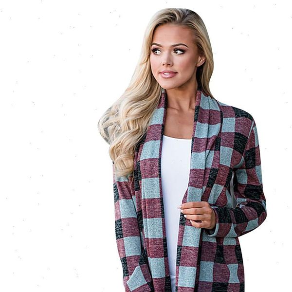 

vintage plaid printed coats jackets women autumn winter long sleeve outerwear casual open stitch jackets mujer chaqueta q30, Black;brown