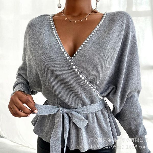 

wepbel lady cardigan knitted sweaters women lace up sweaters solid color loose jumpers casual long-sleeved female 1, White