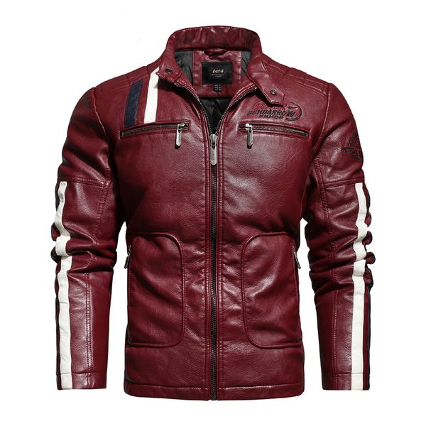 

2021 new mens motorcycle overcoat fashion leather vintage men winter embroidery biker jacket chaqueta cuero jwig, Black