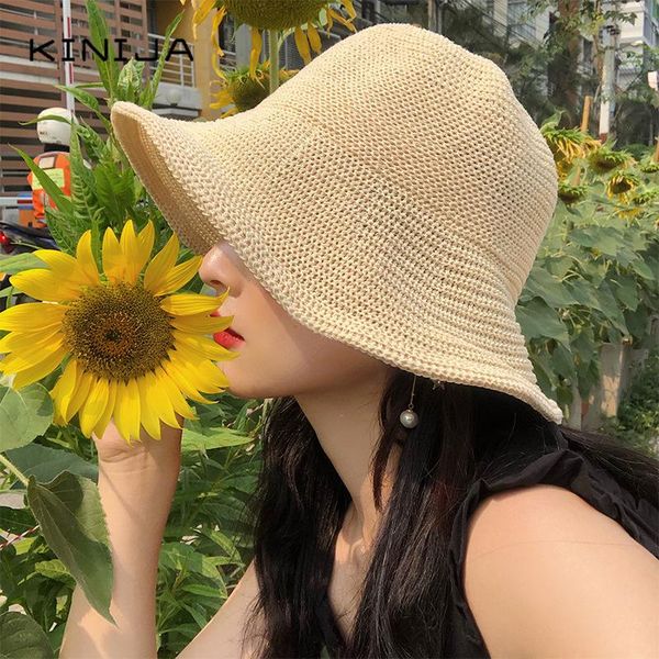 

летние женщины соломенные вязаные соломенные шляпы рыбацкие шляпы сплошной цвет прохладный дышащий козырек солнцезащитная крышка женщин досу