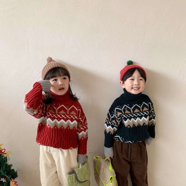 

winter 2020 high korean children's neck knitted pullover long sve baby's sweater bb1x, Blue