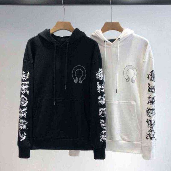 

fashion mens ch sweatshirts zipper hoodies classic designer letter horseshoe sanskrit cross print pullover hooded sweater woman loose jackts, Black