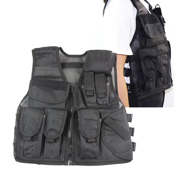 

hunting jackets tactical army mesh vest men cs combat training breathable armor protective for paintball fishing pographer, Camo;black