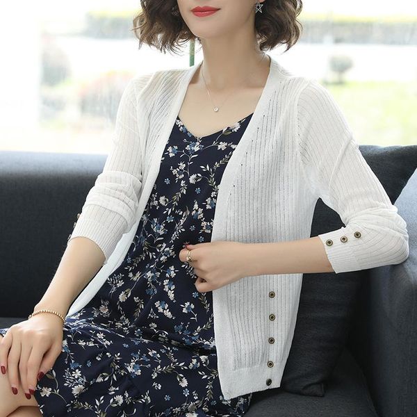 

summer female hollow thin knit cardigan elegant lady see through hollow knit outwear, White