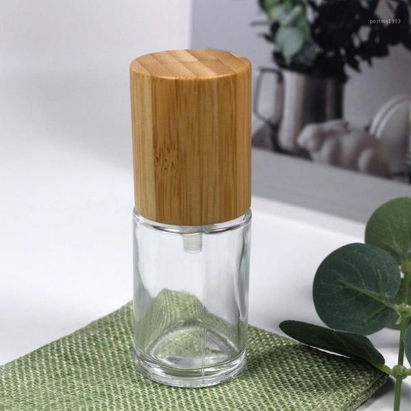 

30ml cosmetics packaging glass bottle bamboo cover with lotion and spray pump1