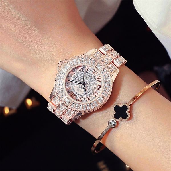 

new luxury rhinestone bracelet watch women diamond fashion ladies rose gold dress watch stainless steel crystal wristwatch clock 201118, Slivery;brown
