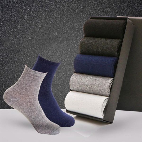 

5 pairs men business casual cotton socks spring summer autumn winter solid colors crew socks male breathable, Black