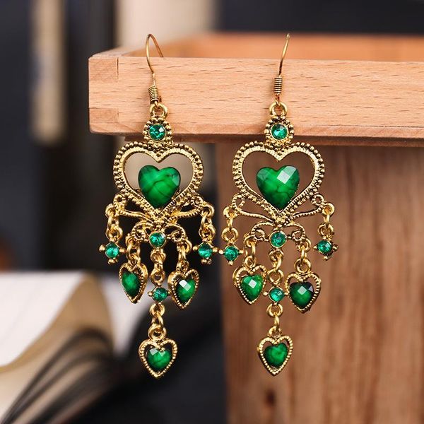 

dangle & chandelier india jhumka long flower retro ethnic earrings green rhinestone heart gold alloy hanging for women afghan gypsy jewelry, Silver