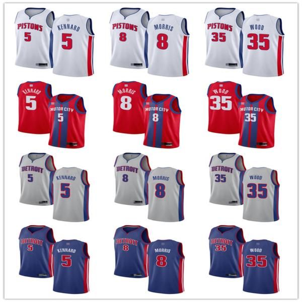 

mens womens youth detroit pistons 5 luke kennard 8 markieff morris 35 christian wood red blue white custom basketball jerseys, Black;red