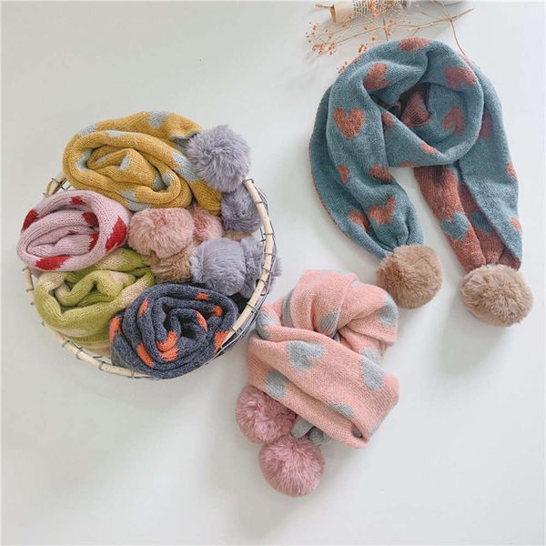 

new korean winter wool jacquard children's versatile decoration men's and women's baby love ball scarf, Red;brown