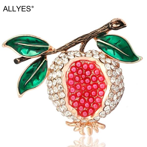 

allyes pomegranate brooches for women 2020 fashion fruit crystal rhinestone green plant collar pin brooch female jewelry, Gray