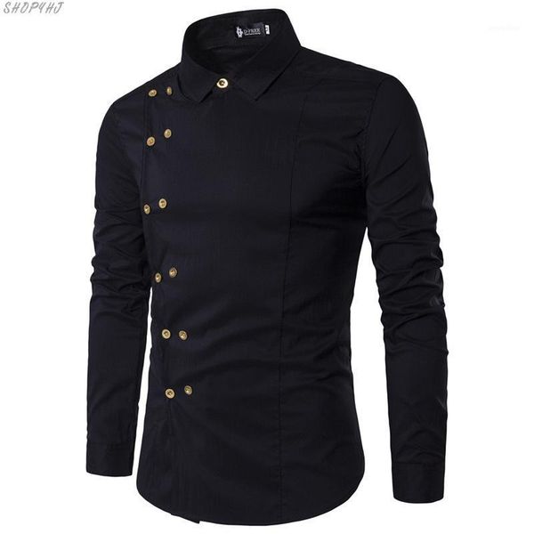 

casual double breasted long sleeve shirt european style men's dress shirt new men's brand fashion1, White;black