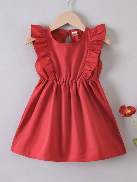 

toddler girls ruffle trim keyhole back dress she, Red;yellow