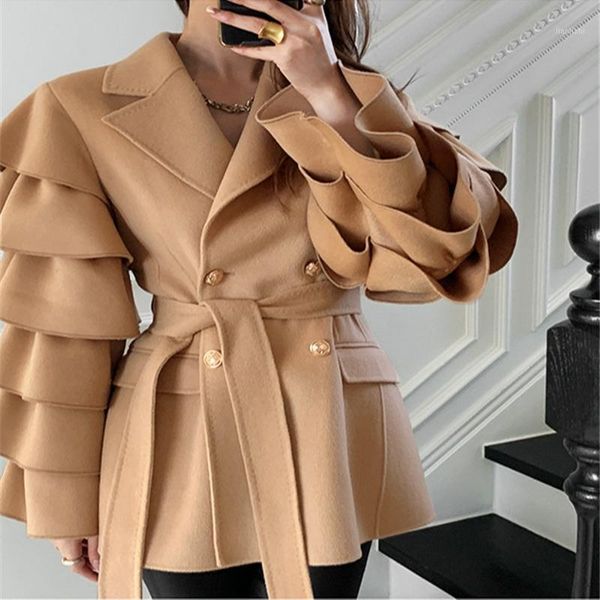 

retro double breasted with belt jackets winter thick soft elegant fashion chic solid coat customed classic suits new arrivals1, Black;brown