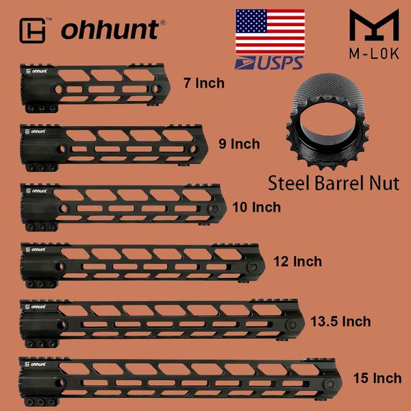 

ohhunt tactical m-lok handguard rail 7" 9" 10" 12" 13.5" 15" m lok float hand guard picatinny weaver mount ste