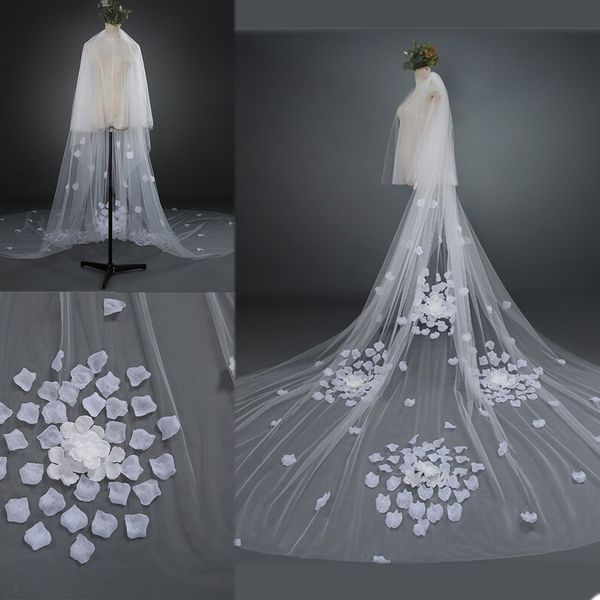 

chapel wedding veils floral applique cut edge one layers white elegant veils custom made veil, Black