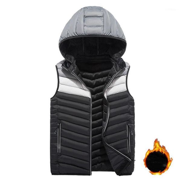 

2020 winter mens clothing jackets casual fleece hooded sleeveless vests man multi-color hat detachable men thick coats size 5xl1, Black;white